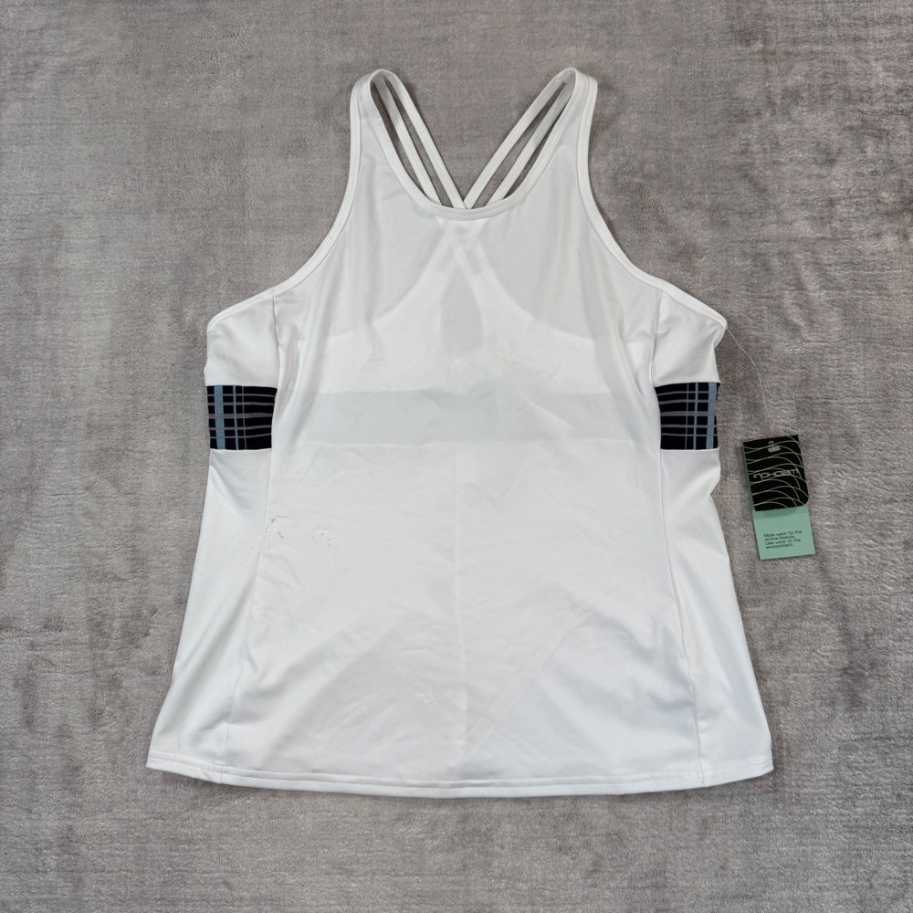 InPhorm Tank Top Womens Large White Academy Plaid Strappy Back Activewear Tennis